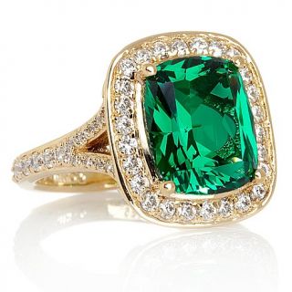 Jean Dousset Absolute Simulated Emerald and Pavé Ring