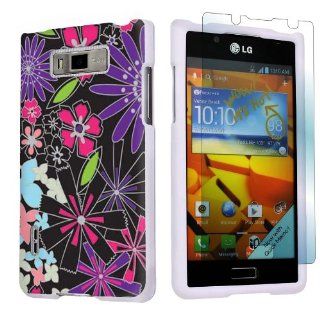 LG Snapshot LS730 Sprint White Protective Case + Screen Protector   Flower Mix By SkinGuardz Cell Phones & Accessories