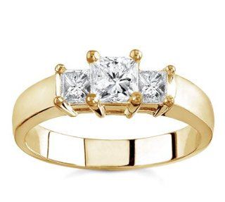 18k Yellow Gold Three Stone Princess Cut Diamond Ring (G/VS2, 1 ct. tw.) Jewelry