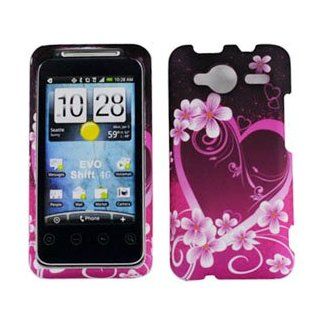 Pink with Purple Love Heart Rubber Texture HTC EVO SHIFT 4G Snap on Cell Phone Case + Microfiber Bag Cell Phones & Accessories