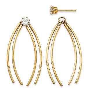 14k Yellow Gold Curved Stick Jacket w/ CZ Stud Earrings. Metal Wt  1.5g Jewelry