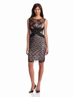 Jax Women's Allover Lace And Mesh Dress, Black/Putty, 4 Clothing