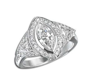 18K White Gold Diamond Engagement Ring Setting for a 3/4 to 1ct marquise cut diamond size 8.5 ZIVA Jewels Jewelry