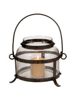Plutus Brands Metal Glass Lantern with Antique Worn Finish   Decorative Candle Lanterns