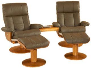 Oslo Collection NORWAY/33/103 CT103 CTC Swivel Recliner and Ottomon with Connector Table in Dark Brown Leather with Walnut Finish   Living Room Furniture Sets