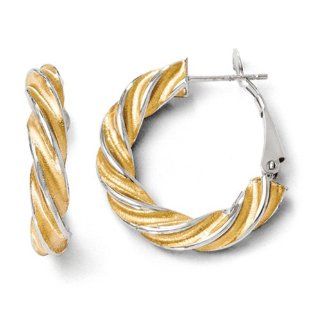 14k 5.00mm White Gold w/ Rhoduim Twisted Hoop Earrings. Metal Wt  3.12g Jewelry