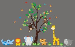 Baby Nursery Wall Decals Safari Jungle Childrens Themed 83" X 156" (Inches) Animals Trees Monkey Elephants Giraffes Alligators Lions Hippos Owls Wildlife Made of Wall Fabric Material Repositional Removable Reusable  Nursery Wall Decor  Baby