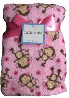Cutie Pie Baby Blanket Pink with Little Girl Monkies Baby