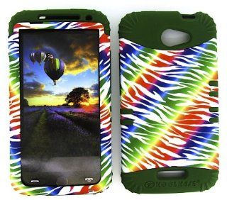 3 IN 1 HYBRID SILICONE COVER FOR HTC ONE X HARD CASE SOFT DARK GREEN RUBBER SKIN ZEBRA DG TE164 S720E KOOL KASE ROCKER CELL PHONE ACCESSORY EXCLUSIVE BY MANDMWIRELESS Cell Phones & Accessories
