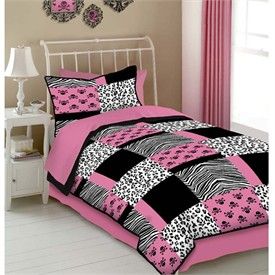 Pink Skulls Black and White Animal Print Comforter Set by Veratex