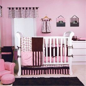 Bubblegum Pink and Brown 4 Piece Crib Bedding by Trend Lab   Pink and Brown Crib Bedding   Girl Crib Bedding