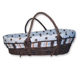 Max Blue and Brown 4 Piece Moses Basket Set by Trend Lab   Baby Moses Baskets   Blue and Brown Baby Basket