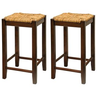 Winsome Wood 24 Inch Rush Seat Counter Stool   Walnut   Set of 2   Bar Stools