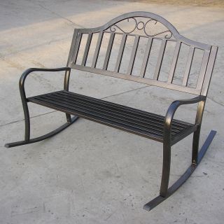 Oakland Living Rochester Tubular Iron Rocking Bench in Hammer Tone Bronze Finish   Outdoor Rocking Chairs