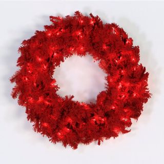 48 in. Red Flocked Spruce Pre lit Christmas Wreath   Christmas Wreaths