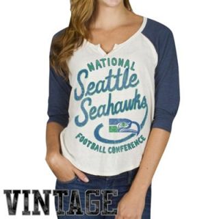 Junk Food Seattle Seahawks Ladies Rookie Raglan Tri Blend T Shirt   White/ College Navy