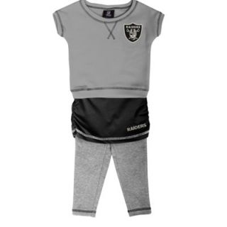 Oakland Raiders Infant Girls 2 Piece Crew T Shirt & Leggings Set   Ash/Black/Ash