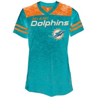 Miami Dolphins Youth Girls Burnout Jersey V Neck T Shirt   Aqua/Orange