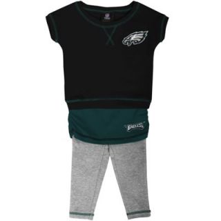Philadelphia Eagles Infant Girls Crew T Shirt & Leggings Set   Black/Midnight Green/Ash