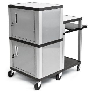 Luxor Tuffy Adjustable Height Presentation Station with Dual Security Cabinets   Nickel   Computer Carts