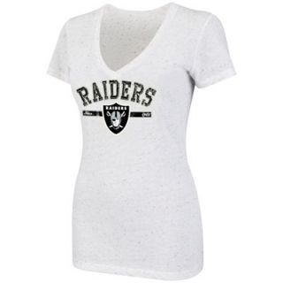 Oakland Raiders Ladies Impressive Start V Neck Slim Fit Confetti Tri Blend T Shirt   White