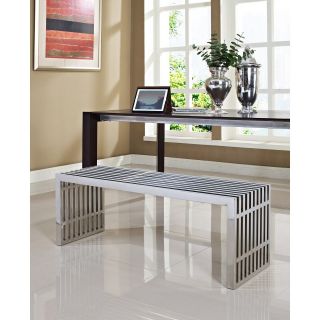 Modway Large Gridiron Stainless Steel Bench   Silver   Indoor Benches
