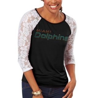 Miami Dolphins Womens Heather Three Quarter Sleeve Shirt   Black/White