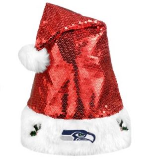 Seattle Seahawks Sequined Santa Hat   Red/White