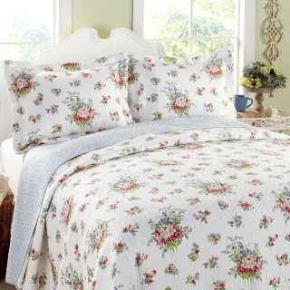 Laura Ashley Roseland Floral 3 Piece Cotton Reversible Quilt Set   Quilts & Coverlets