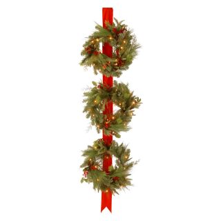 Decorative Collection Triple Wreath Door Hang with 3 18 in. Pre Lit Christmas Wreaths   Christmas Wreaths