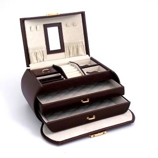 Brown Multi level Travel Leather Jewelry Box   9W x 5.25H in.   Travel Accessories