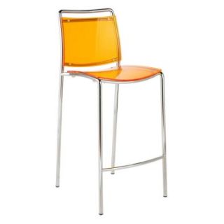 Euro Style Stefie Pro Acrylic Stackable Counter Stools   Orange/Chrome   Set of 2   Bar Stools