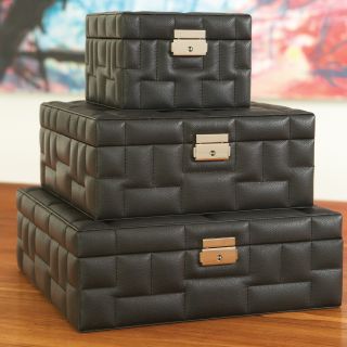 Quilted Black Leather Storage Box with Lock   Womens Jewelry Boxes