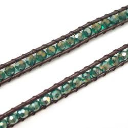 Mystique Green Crystal 5 Wrap Leather Bracelet (Thailand) Bracelets