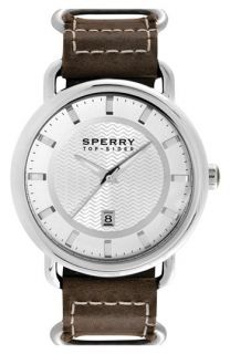 Sperry Top Sider® Striper Round Leather Strap Watch, 45 mm