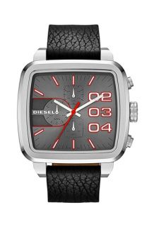 DIESEL® Square Franchise Leather Strap Watch, 57mm x 48mm