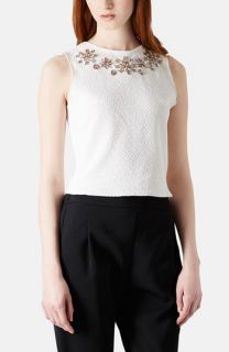 Topshop Embellished Textured Jersey Shell (Petite)