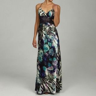 Betsy & Adam Women's Printed Sequin Open Back Evening Gown Betsy & Adam Evening & Formal Dresses