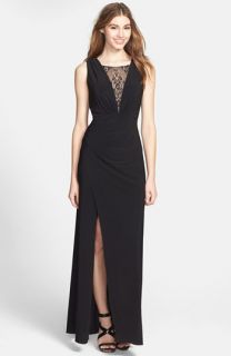 Hailey by Adrianna Papell Lace Inset Draped Jersey Gown