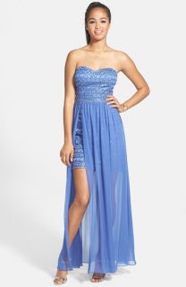 Hailey by Adrianna Papell Strapless Lace & Chiffon Gown