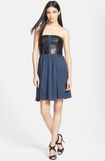 Rebecca Taylor Strapless Leather Panel Dress
