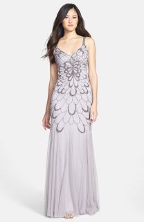 Adrianna Papell Beaded Backless Mesh Gown