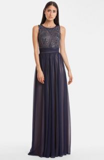 JS Collections Beaded Bodice Chiffon Gown