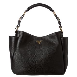 Prada 'Daino' Black Leather Double pocket Hobo Bag Prada Designer Handbags