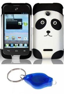 Black and Silver Panda Design Shield Case + Atom LED Keychain Light for T Mobile Prism II U8686 Cell Phones & Accessories
