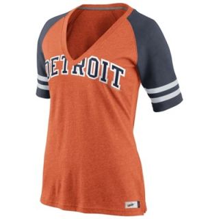 Nike Detroit Tigers Ladies 2014 Cooperstown Collection Fan V Neck T Shirt   Orange/Navy Blue
