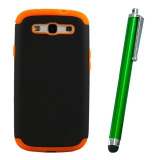 Brightgate HYBRID BLACK Rubberized PC ORANGE Silicone Case For Samsung Galaxy S3 III i9300 With Green Stylus Pen Cell Phones & Accessories