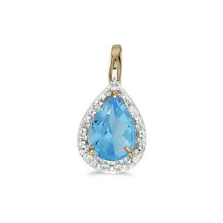 14k Yellow Gold Pear Blue Topaz Pendant with 18" Chain Jewelry