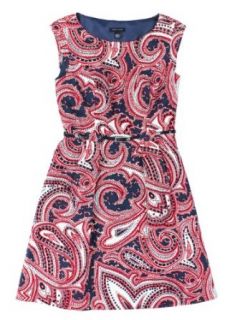 Tommy Hilfiger Women's Belted Paisley Shift Dress (12, Apple Red) Clothing