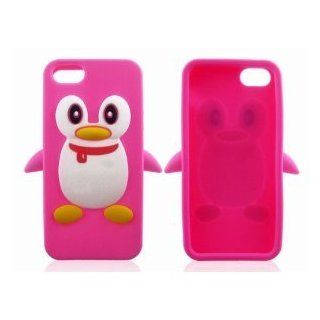 Hot Pink Cute 3D Silicone Penguin Protective Full Cover Skin Case for iPhone 5 5G 5th Cell Phones & Accessories